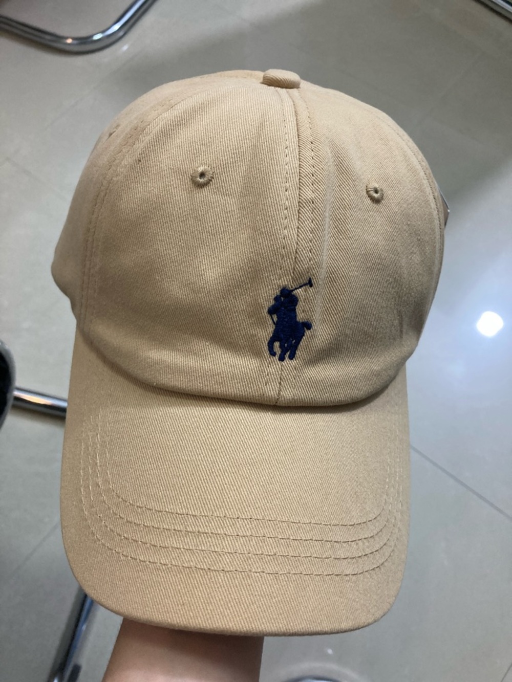 Authentic Polo by Ralph Lauren Tan Baseball Cap with Navy Pony